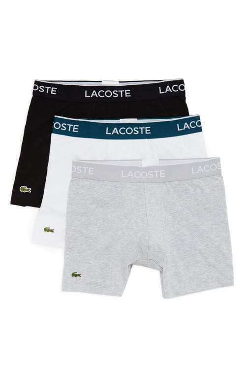 Shop Lacoste 3-pack Casual Boxer Briefs In Black/white-silver Chine