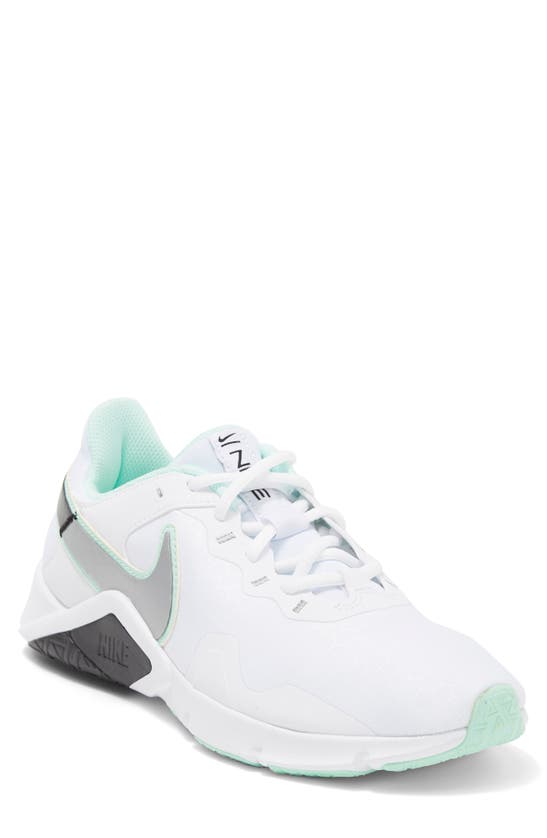 Nike Legend Essential 2 Training Sneaker In White/ Mint/ Black/ Blue