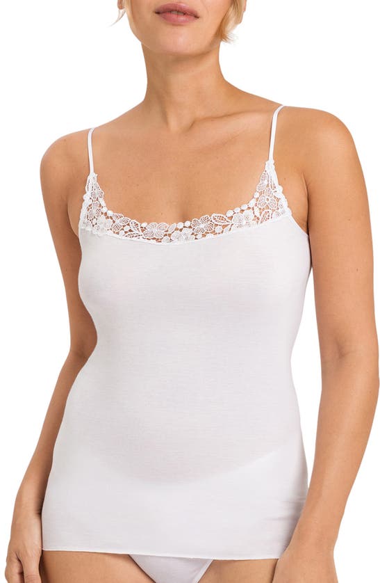 Shop Hanro Michelle Lace Trim Cotton Camisole In White