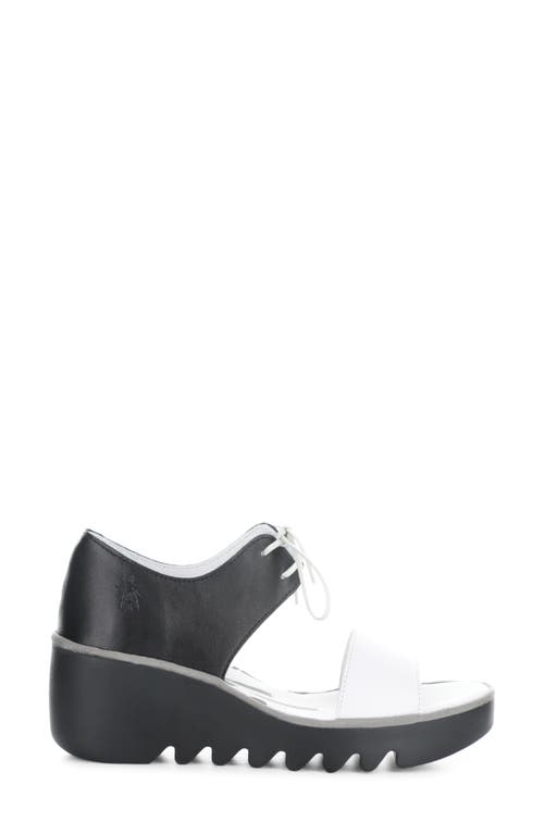 Shop Fly London Bilu Platform Wedge Sandal In White/black Mous