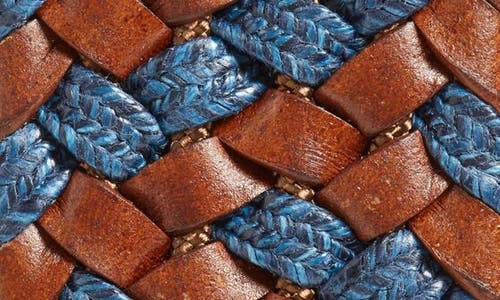 Torino Braided Leather & Linen Belt In Cognac/navy