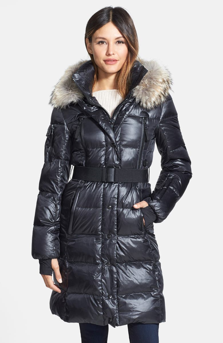 SAM. 'Infinity' Belted Long Goose Down Coat with Removable Genuine ...