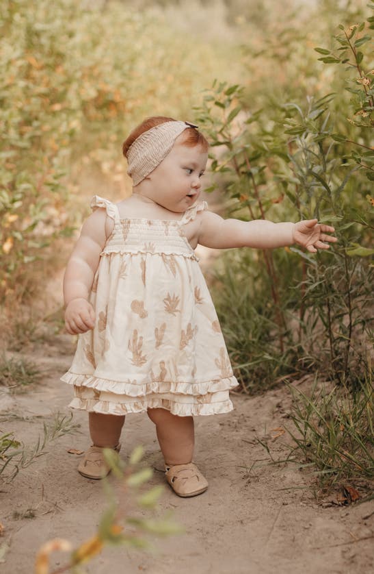 Shop L'ovedbaby Smocked Organic Cotton Dress In Buttercream Cactus