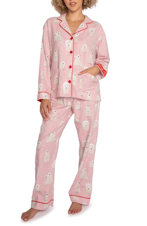 PJ Salvage Cherry Print Short Sleeve Notch Collar Shorty Jersey Knit  Coordinating Pajama Set