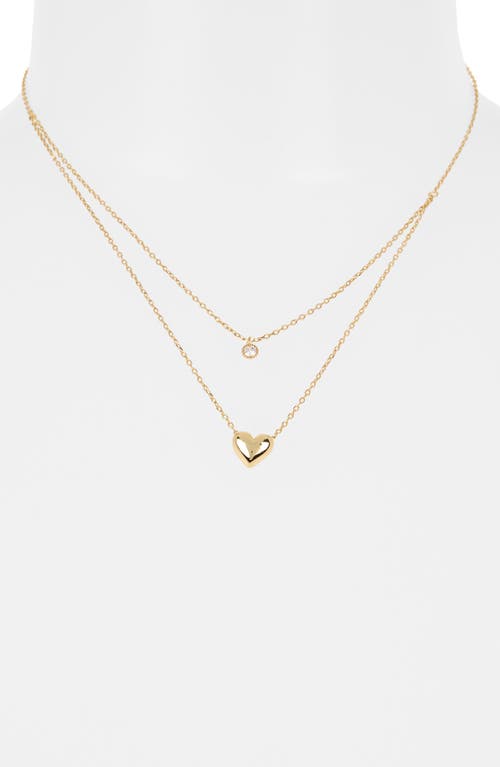 Argento Vivo Sterling Silver Cubic Zirconia Charm & Puffy Heart Pendant Layered Necklace In Gold