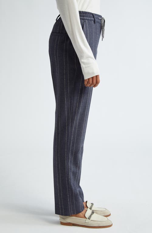 Eleventy Pinstripe Sparkle Stretch Virgin Wool Pants In 11 Navy