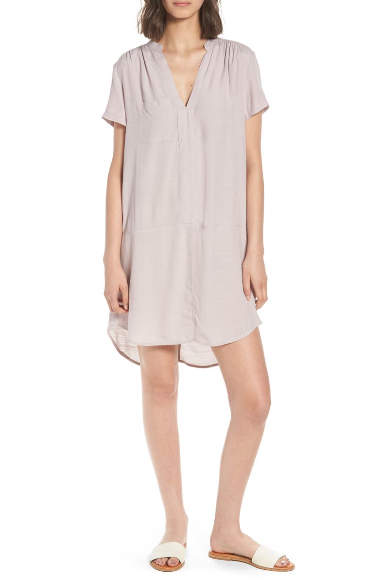 ALL IN FAVOR Split Neck Shift Dress, Main, color, CLOUD GREY
