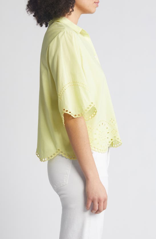 Shop Beachlunchlounge Clo Eyelet Border Button-up Shirt In Acid Yellow