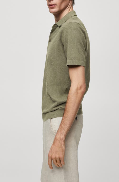 Shop Mango Textured Polo In Forest Green