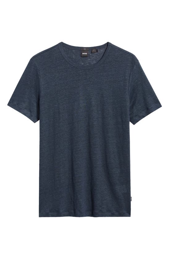 Shop Hugo Boss Tiburt Linen T-shirt In Dark Blue