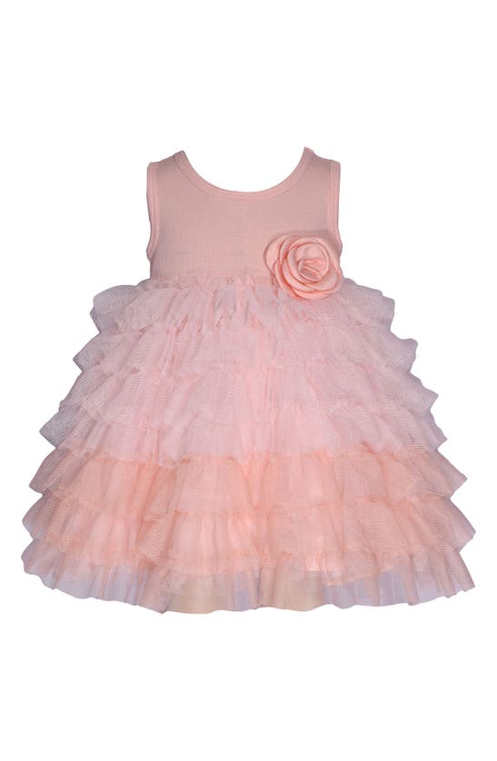 Iris & Ivy Babies' Tiered Mesh Ruffle Party Dress In Peach