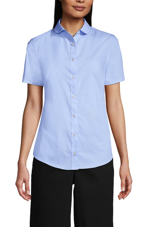 Shop Lands' End School Uniform  Short Sleeve Peter Pan Collar Broadcloth Shirt In Light Sea Blue