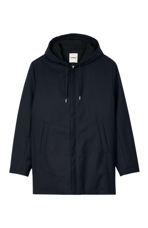 Sandro Hooded Parka With Zip In Navy Blue
