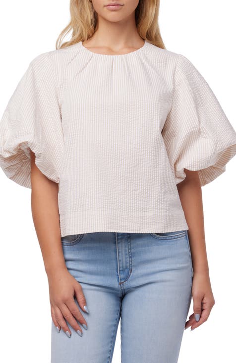 Cotton Seersucker Puff Sleeve Top