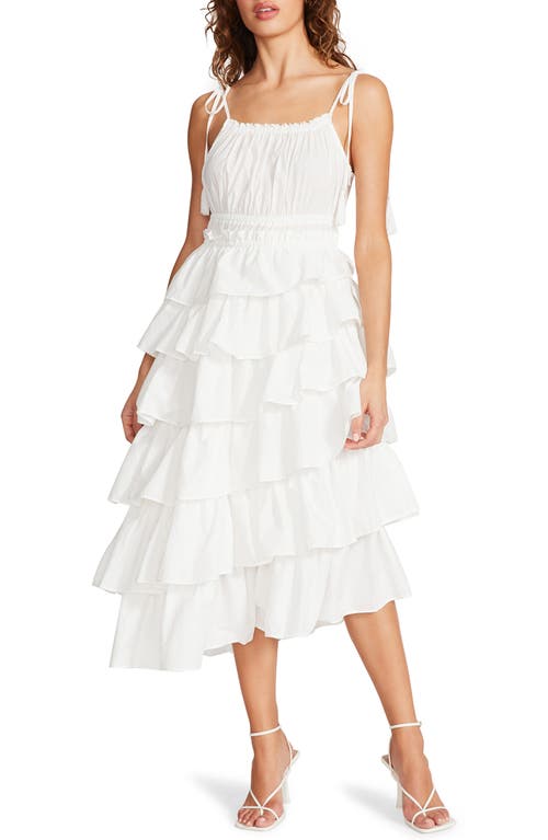 Steve Madden Mable Tiered Asymmetric Cotton Midi Sundress in Ivory