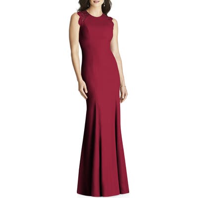 Dessy Collection Lace Back Crepe Gown, Burgundy