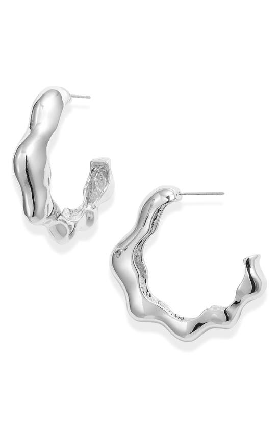 Shop Open Edit Wavy Molten Hoop Earrings In Rhodium