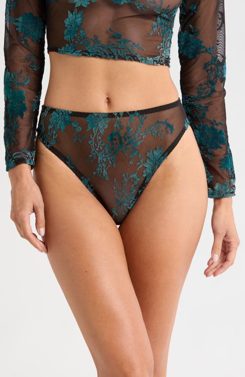 KILO BRAVA High Cut Embroidered Mesh Briefs in Black Emerald 