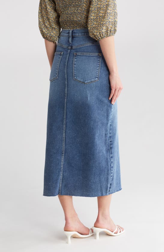 Shop Vigoss Front Slit Denim Midi Skirt In Medium Wash
