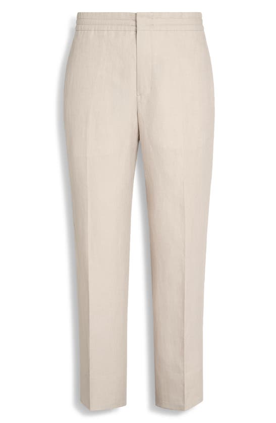 Shop Zegna Oasi Linen Drawstring Trousers In Iuta Beige