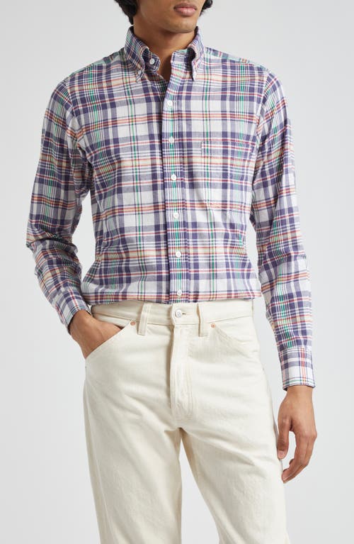 Drake's Plaid Madras Button-Down Shirt Navy And Yellow Multi at Nordstrom,