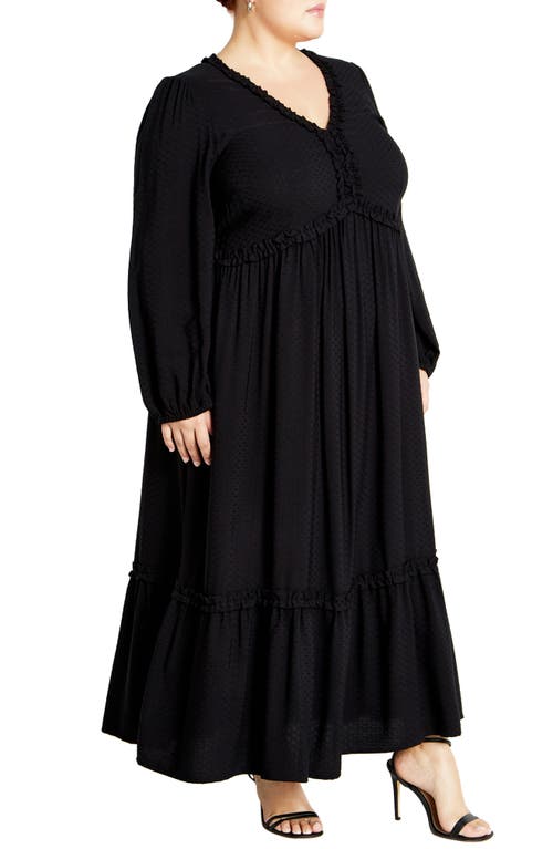 Shop City Chic Gaia Long Sleeve Tiered Maxi Dress In Black