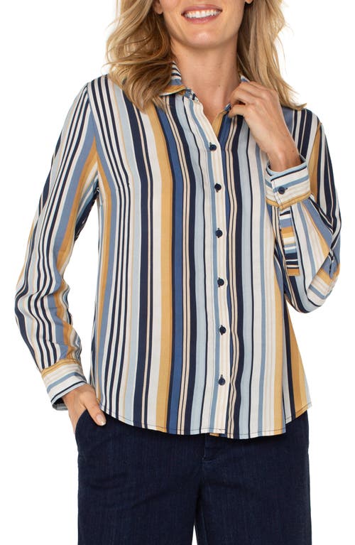 Liverpool Vertical Stripe Button-Up Shirt in French Blue Multistripe 