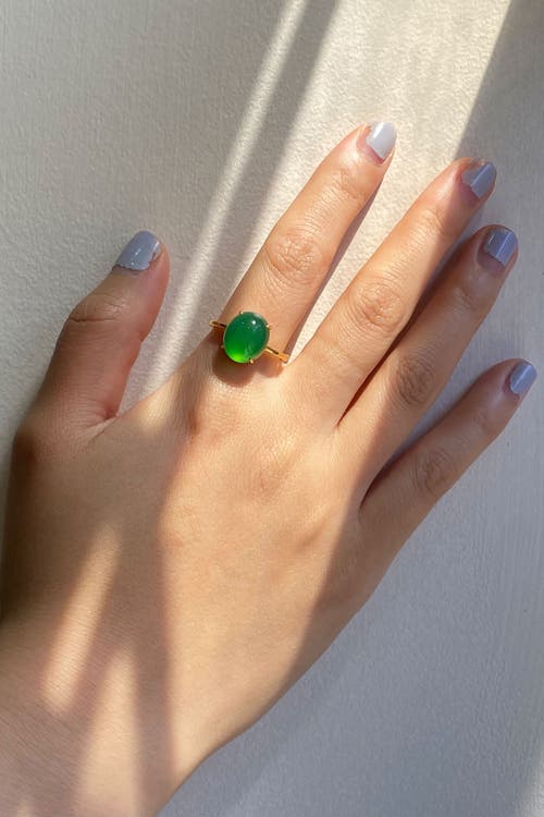 Shop Seree Dew Green Jade Stone Ring In Bright Green