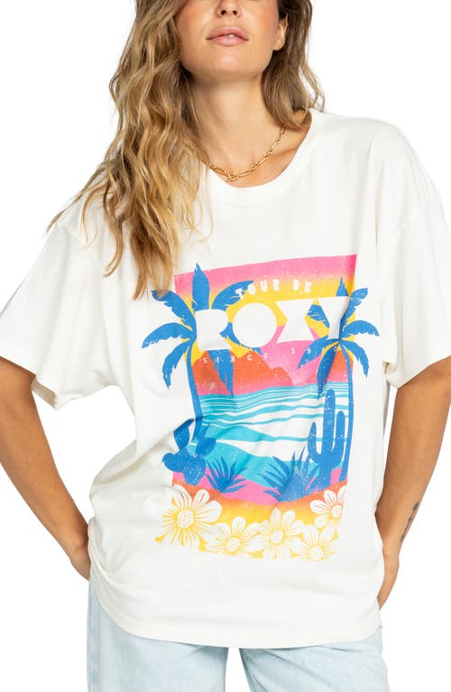 Tour de Roxy Oversize Cotton Graphic T-Shirt in Egret