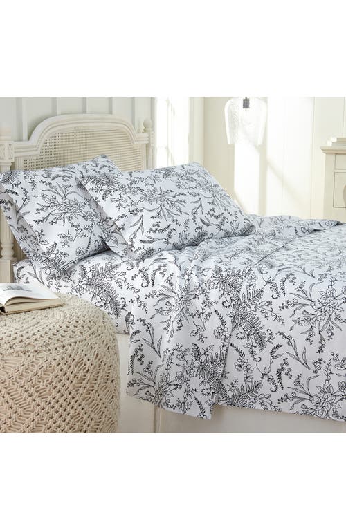 Southshore Fine Linens Winter Brush Sheet Set In White W/black Flowers