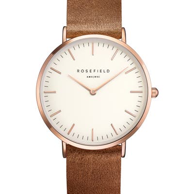 Rosefield Tribeca Leather Strap Watch,