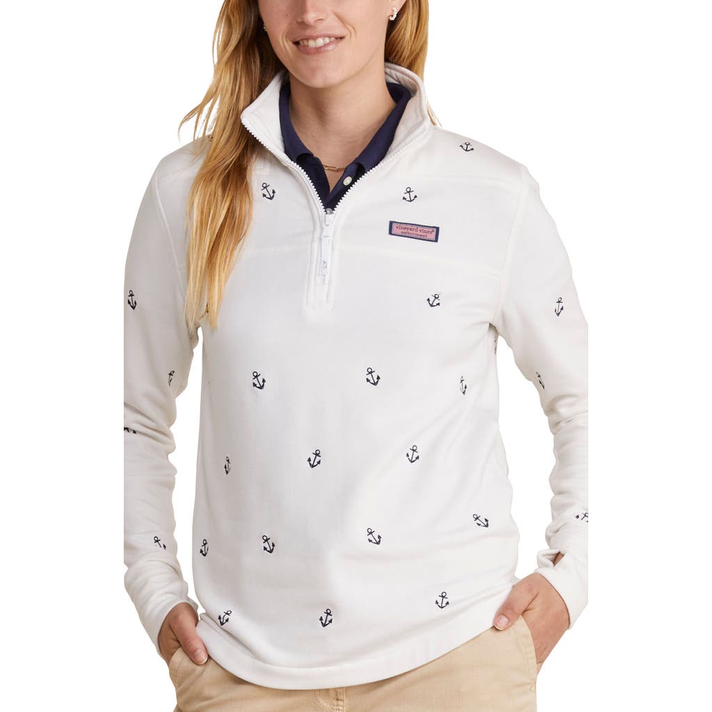 Vineyard Vines Dreamcloth Quarter Zip Pullover In Anchor - White/ Navy
