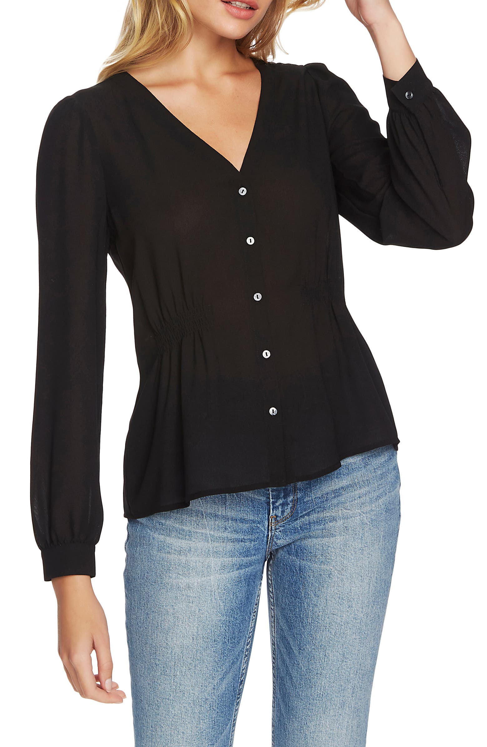 1.STATE Cinched Waist Button Front Blouse | Nordstrom
