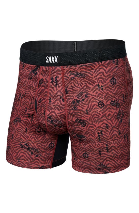 Saxx Drop Temp Cooling Mesh Boxer Briefs In Head For The Hills- Red