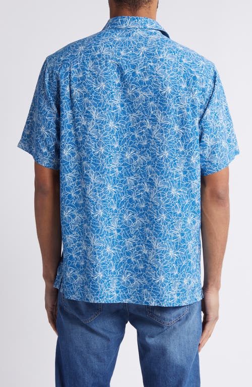 Shop Tommy Bahama Hight Tide Hibiscus Print Short Sleeve Silk Button-up Shirt In Indigo Coast