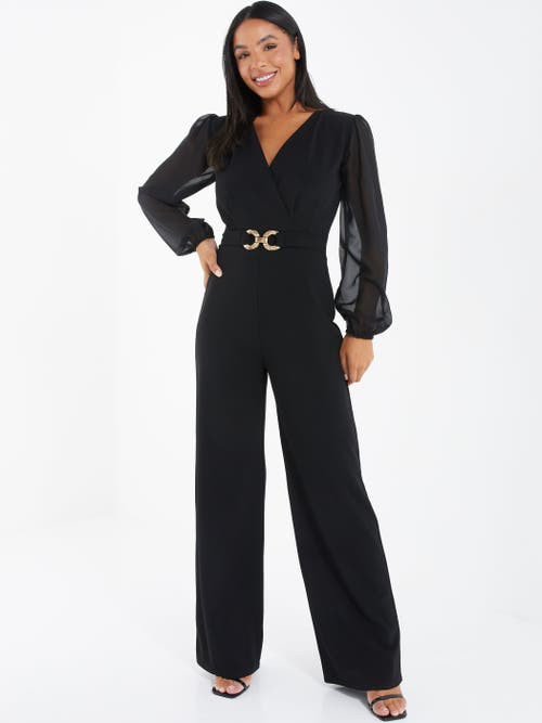 Shop Quiz Chiffon Buckle Palazzo Jumpsuit In Black