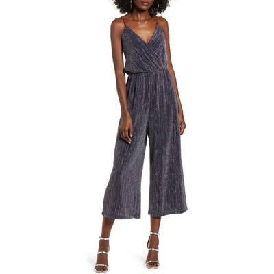 All In Favor Sleeveless Metallic Jumpsuit, Blue