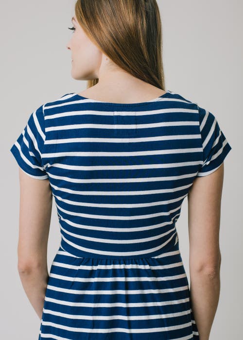 Shop Hope & Henry Organic Tie-waist Knit Dress In Navy With White Stripe