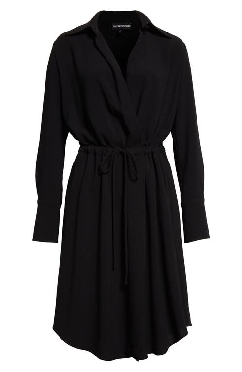 Shop Emporio Armani Long Sleeve Faux Wrap Shirtdress In Solid Black