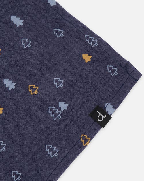 Deux Par Deux Printed Muslin Blanket Blue With Pine In Printed Blue Pine