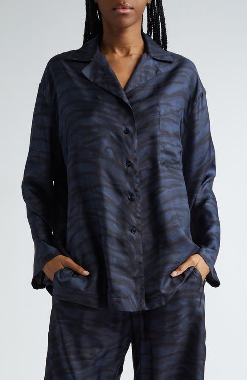 Stella McCartney Tiger Stripe Silk Button-Up Pajama Shirt 4101 - Ink at Nordstrom, Us
