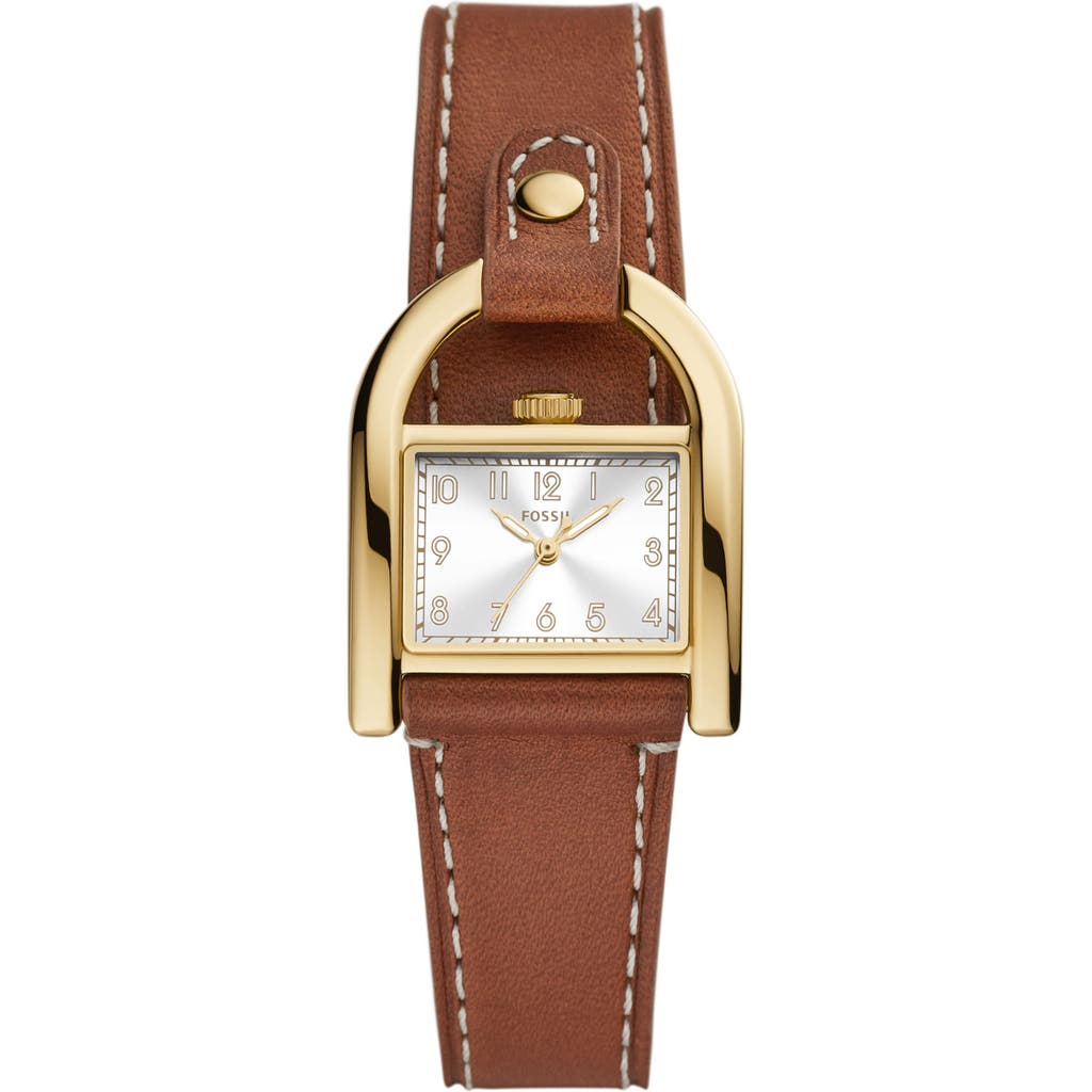 Fossil Harwell East West Leather Strap Watch, 28mm In Brown/gold