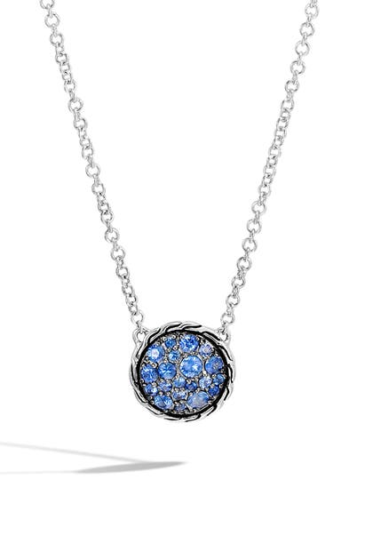 John Hardy Chain Classic Pave Pendant Necklace In Silver/ Blue Sapphire