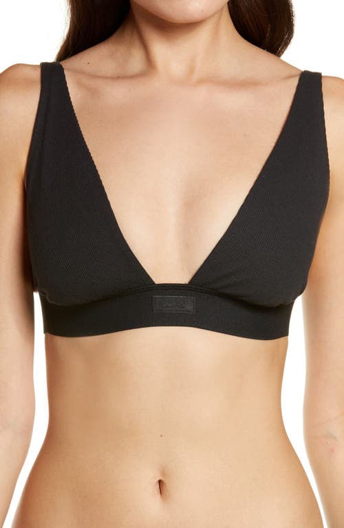 SKIMS Stretch Cotton Rib Plunge Bralette Soot at Nordstrom,