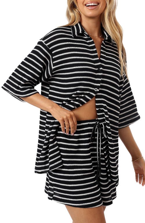 Petal And Pup Petal & Pup Linnea Stripe Cotton Knit Button-up Shirt & Shorts Set In Black