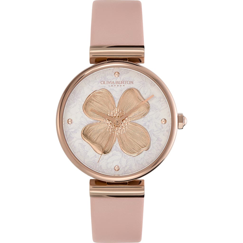 Olivia Burton Dogwood T-bar Leather Strap Watch, 36mm In Pink/rose Gold