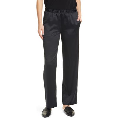 Petite Eileen Fisher Pull-On Straight Leg Recycled Polyester Pants, Black