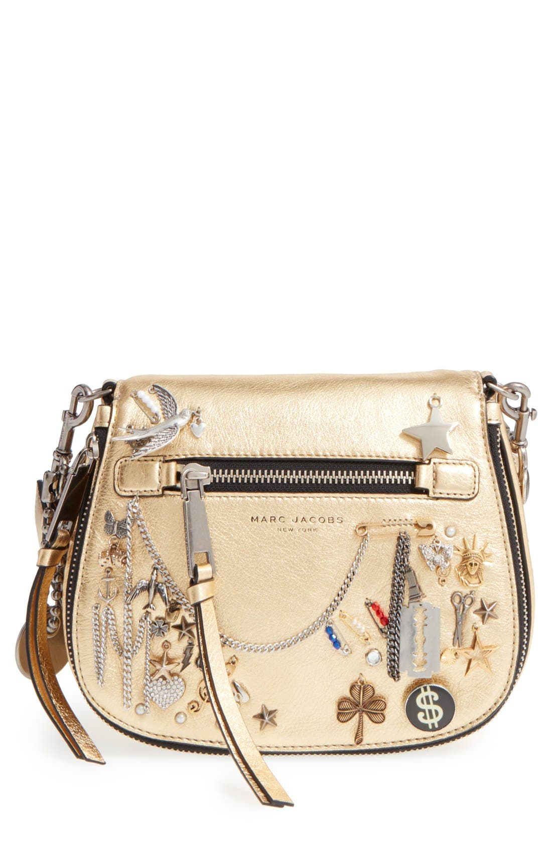 MARC JACOBS 'Charms & Trinkets' Metallic Leather Crossbody Saddle Bag