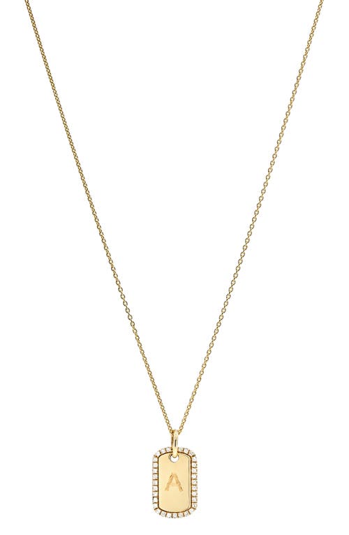 STONE AND STRAND Tiny Diamond Dog Tag Necklace in Yellow Gold-A at Nordstrom, Size 16