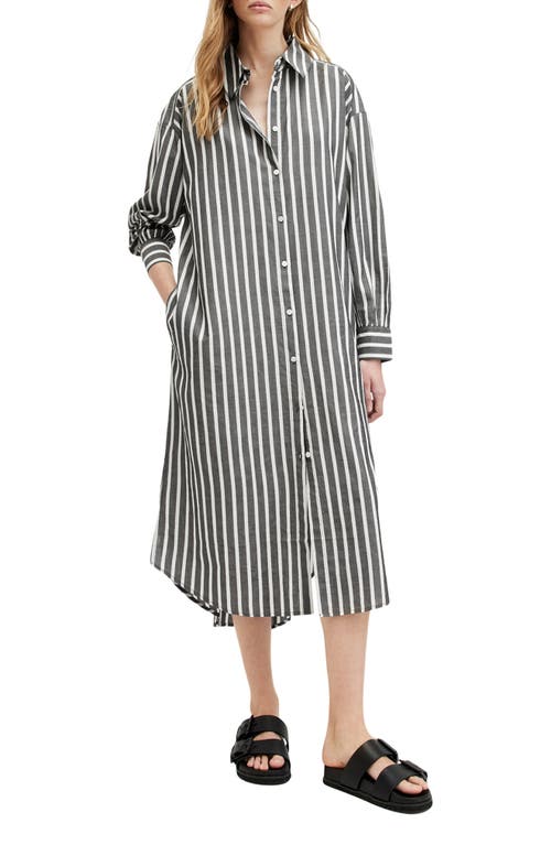 Allsaints Ani Stripe Long Sleeve Shirtdress In Black/chalk